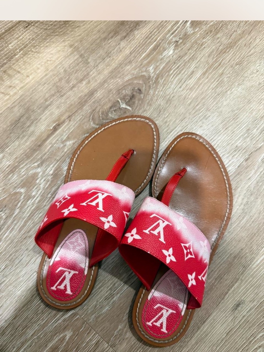 Louis Vuitton Red & White Monogram Kids Slide Sandals